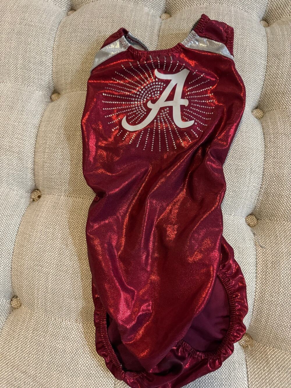 Alabama Crimson Rhinestones Shimmery Gymnastics Leotard - Foxy's Leotards AS
